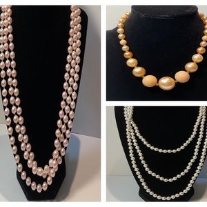 3 Vintage Faux Pearl Necklaces